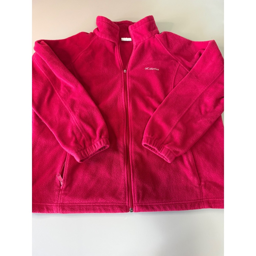 Columbia Womens Fleece Jacket Pink Full Zip Mock Neck Soft Outdoor Size 2X